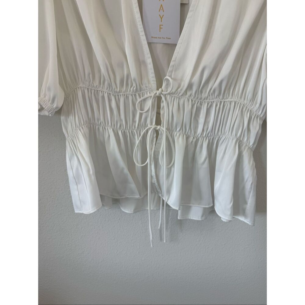 NWT WAYF Satin Tie Front Blouse, size: M - Picture 5 of 8